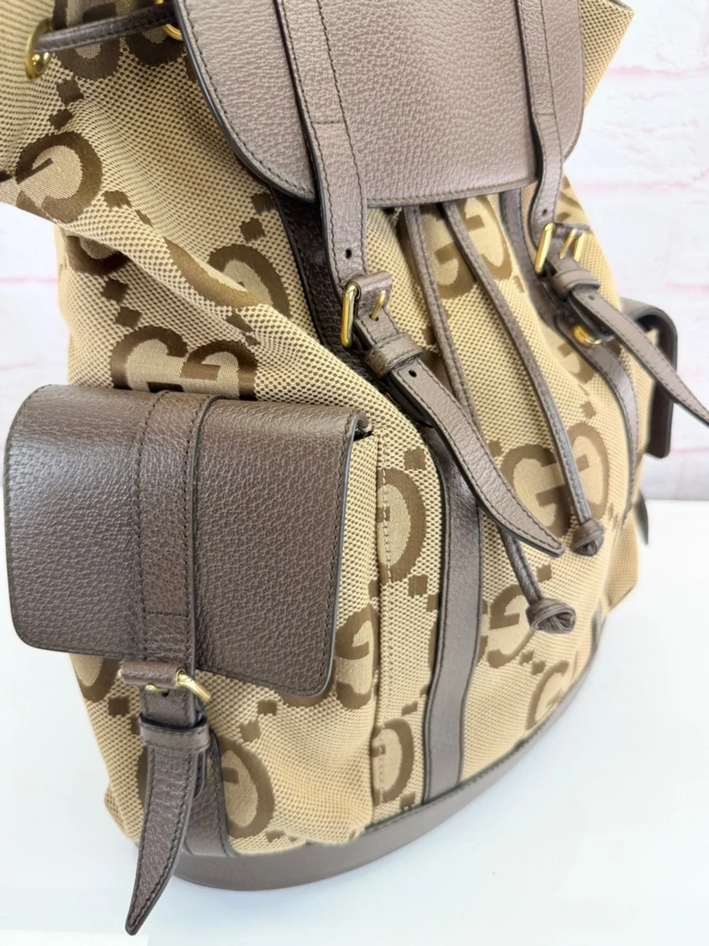 Authentic Gucci Jumbo GG Web Sherry Line Canvas Large Backpack